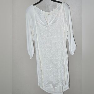 Anthrpologie Tiny Lace Front Romantic Boho Roll Sleeve Midi Dress, Small